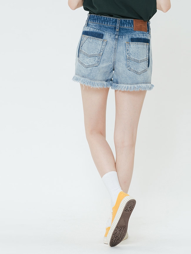H:CONNECT 韓國品牌 女裝-造型刷色不收邊短褲-藍