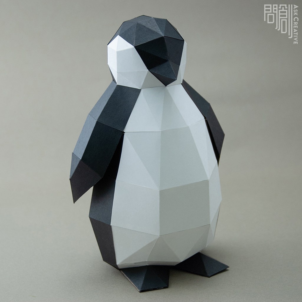 問創設計 DIY手作3D紙模型 禮物 擺飾 小動物系列-極地企鵝寶寶