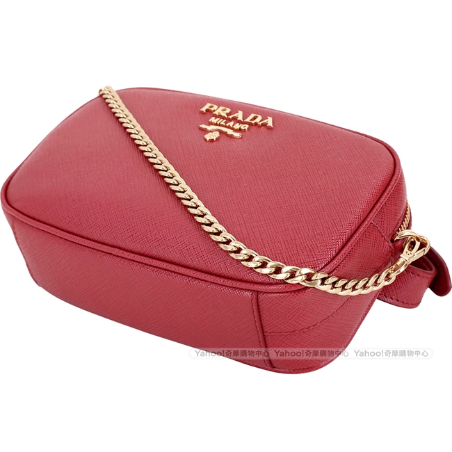 PRADA Saffiano 金字防刮牛皮鍊帶/腰包(紅色)