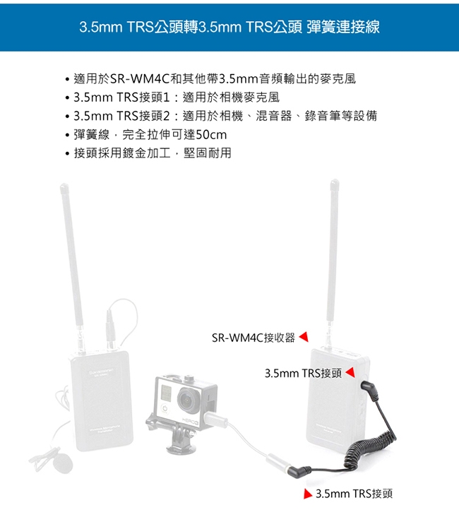 Saramonic楓笛 WM4C-C35 彈簧連接線(3.5mm轉3.5mm)