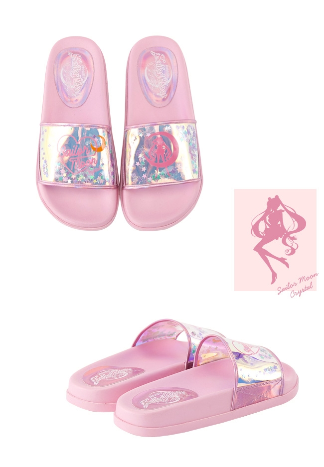 Grace gift-美少女戰士鐳射寬版休閒拖鞋 粉