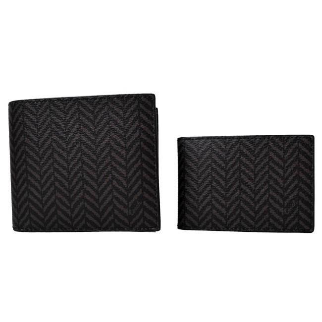 COACH 防刮牛皮短夾/卡夾/鑰匙圈三件禮盒組-幾何x波紋