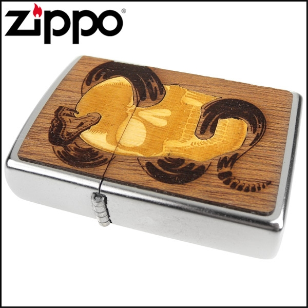 ZIPPO 美系~Skull & Snake-蛇與骷髏圖案-實木貼片打火機