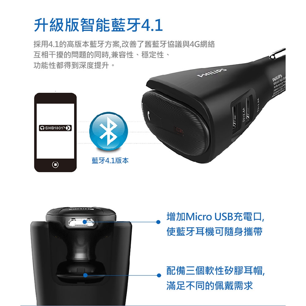 PHILIPS 車載藍牙耳麥 SHB1801P