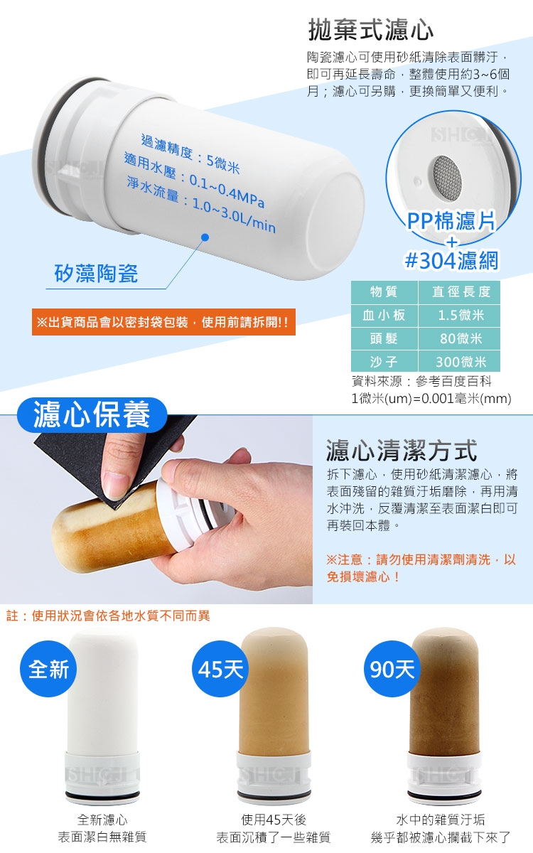 SHCJ生活采家廚衛水龍頭矽藻陶瓷活性碳淨水濾心3入組