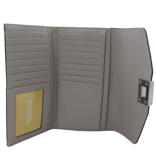 MICHAEL KORS CASSIE 銀色金屬轉釦牛皮三折長夾(灰)