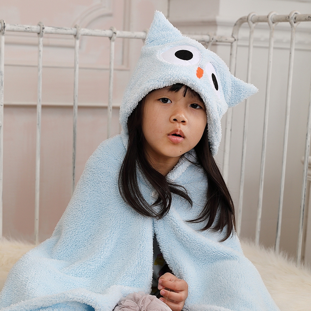 【MORINO摩力諾】動物造型速乾兒童連帽罩袍 披風 抱枕- 附提袋