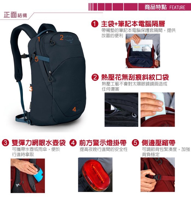 OSPREY 新款 Apogee 28L 超輕多功能城市休閒筆電背包_海妖藍 R