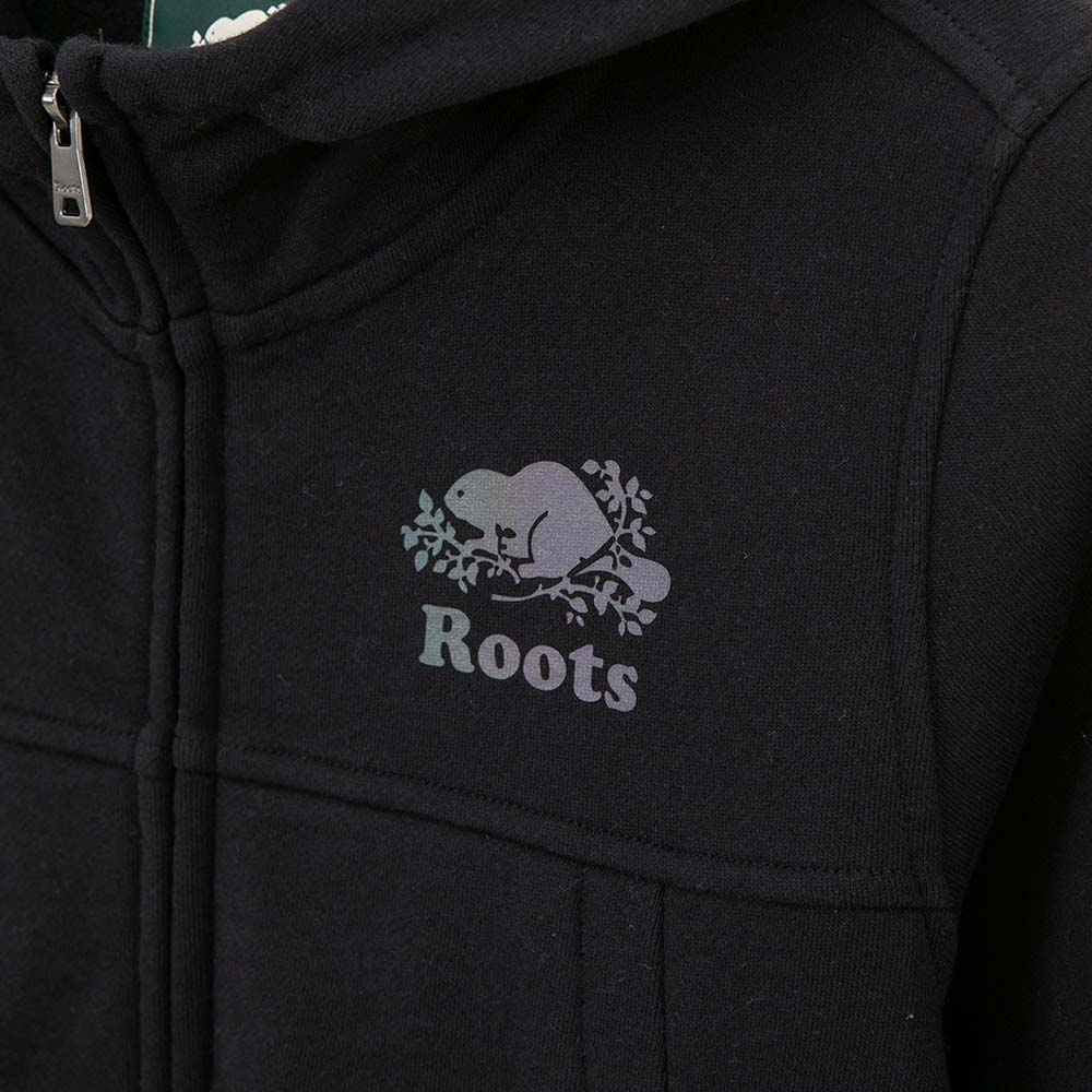 ROOTS 女裝-反光庫柏海狸刷毛連帽外套-黑色