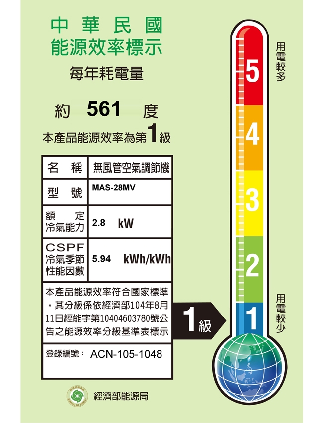 MAXE萬士益 MV系列4-6坪 一級變頻分離式冷暖型冷氣MAS-28MV/RA-28MV