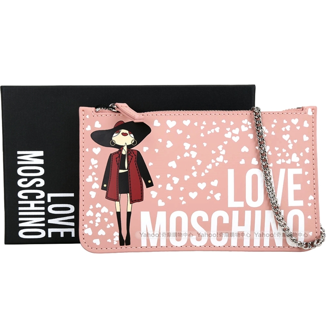 LOVE MOSCHINO 時尚女孩印花手拿/鍊帶包(粉色)