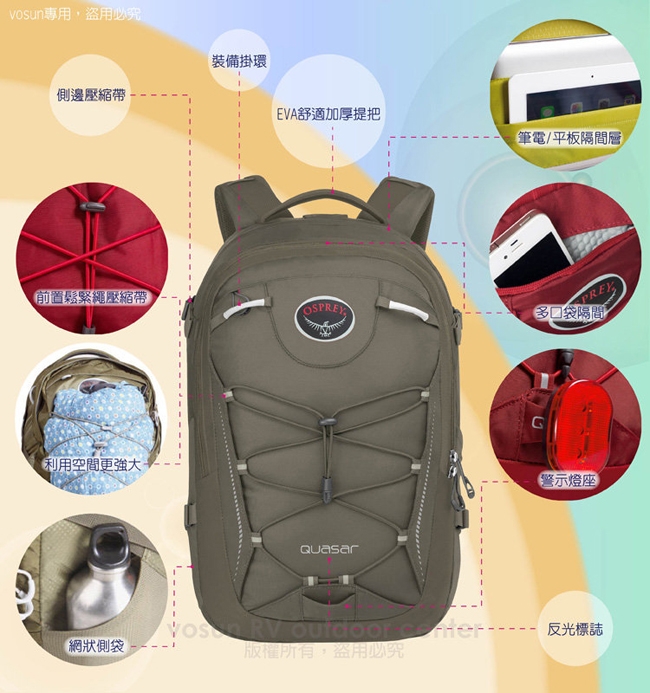 OSPREY 新款 Quasar 28L 超輕多功能城市休閒筆電背包_藍 R