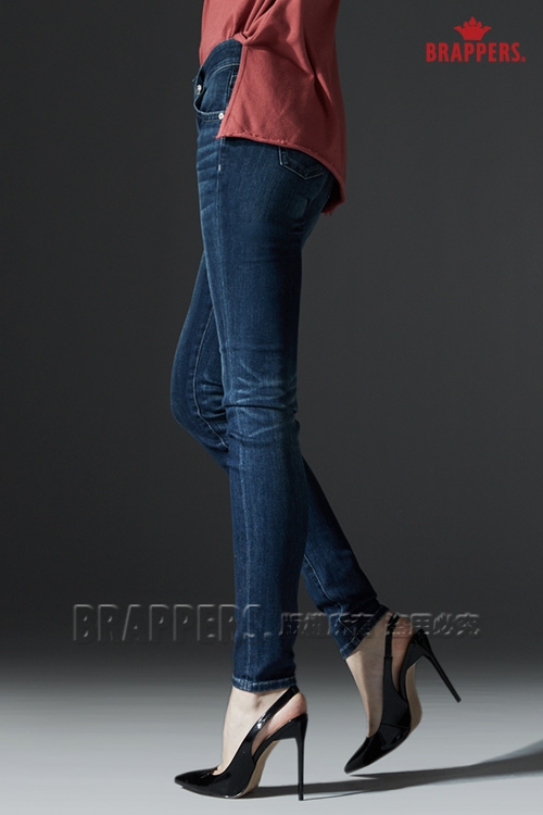 BRAPPERS 女款 新美腳ROYAL系列-中腰彈性鑲鑽窄管褲-藍