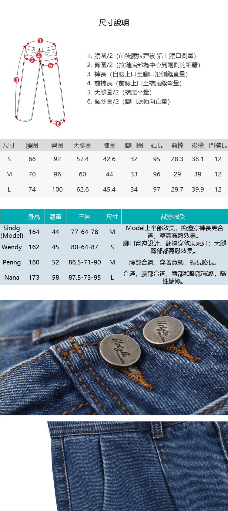 牛仔褲 排扣質感牛仔直筒長褲HO9126-創翊韓都現貨