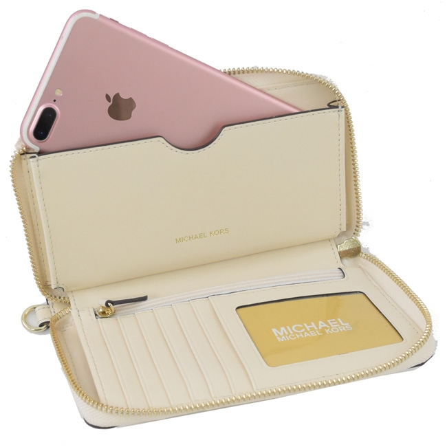 MICHAEL KORS WRISTLETS MK菱格壓紋牛皮拉鍊對開中夾(白)