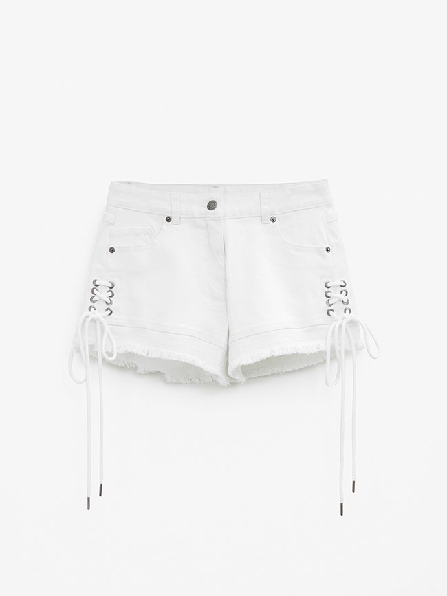 H:CONNECT 韓國品牌 女裝-抽繩造型不收邊短褲-白