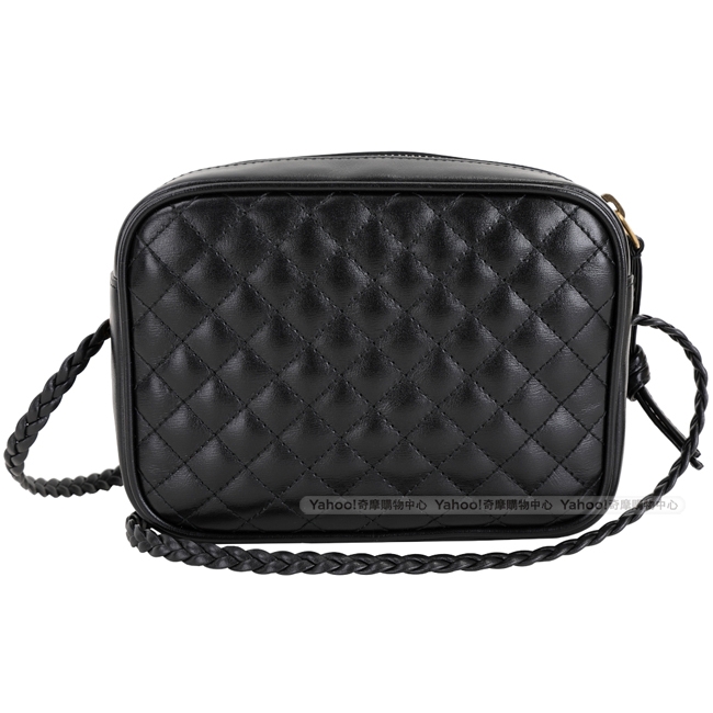 GUCCI 迷你款 編織背帶黑色絎縫斜背相機包