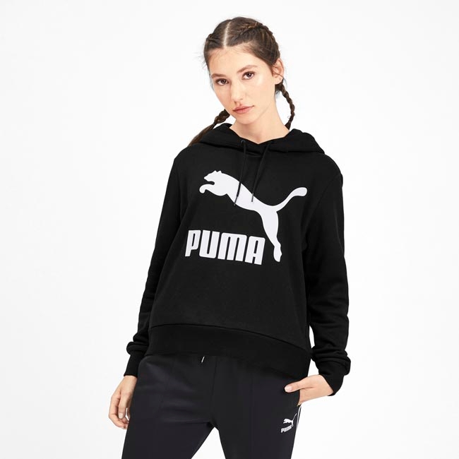 PUMA-女性流行系列Classics長厚連帽T恤-黑色-歐規