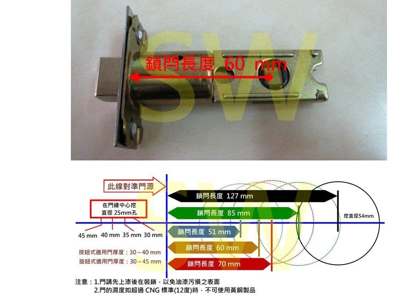 廣安牌 LH700 水平鎖 60mm 金色 有鑰匙 管型扳手鎖 水平把手