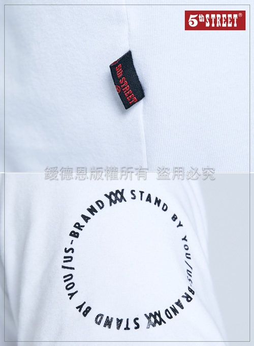 5th STREET 潮文字印花 短袖T恤-男-米白色