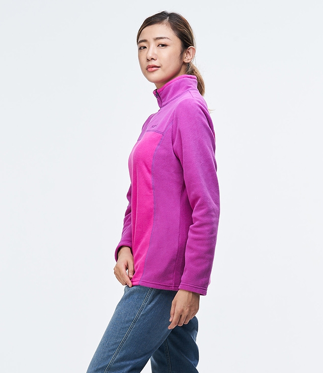 【ATUNAS 歐都納】女款平價奢華刷毛保暖長袖拉鍊POLO衫A1-P1833W紫