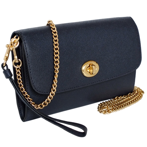 COACH午夜藍防刮全皮旋釦WOC手掛/斜背小包