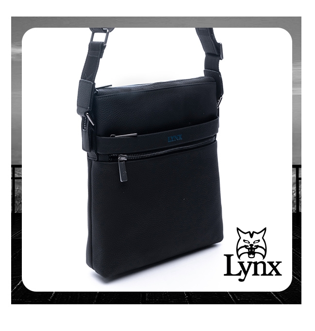 Lynx - 美國山貓商務紳士牛皮多拉鍊袋側背斜背長方包