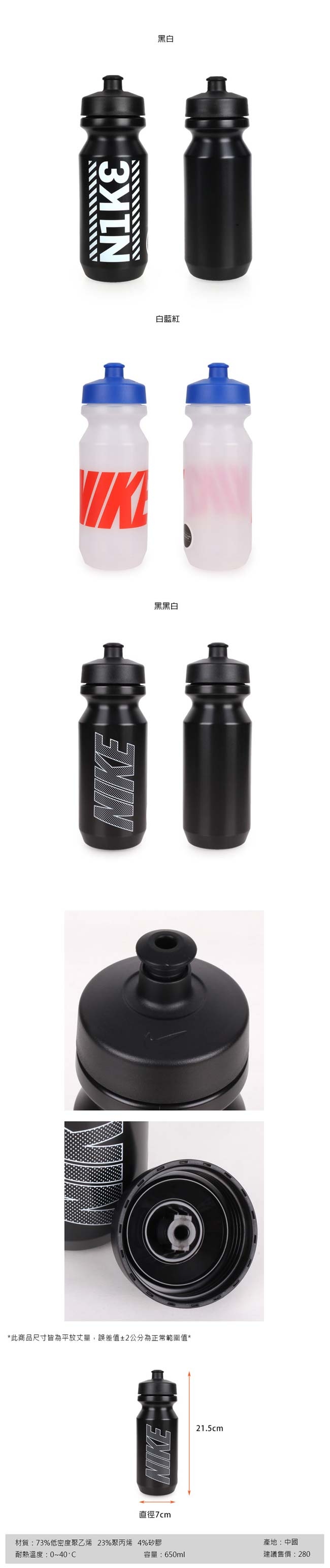 NIKE 大嘴巴水壺2.0 22OZ 黑黑白