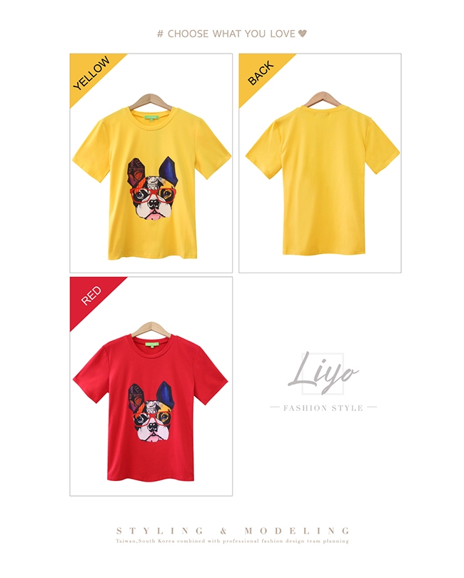 上衣-LIYO理優-休閒法鬥犬印花t shirt