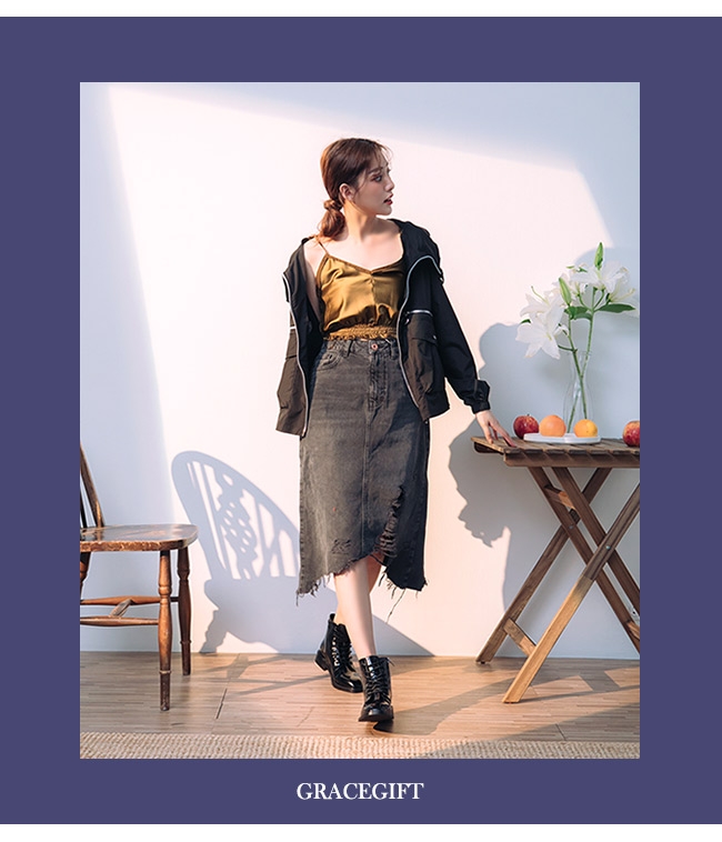 Grace gift-方頭漆皮綁帶短靴 黑