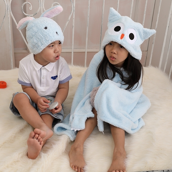 【MORINO摩力諾】超細纖維動物造型速乾兒童浴帽 毛帽(兔子)
