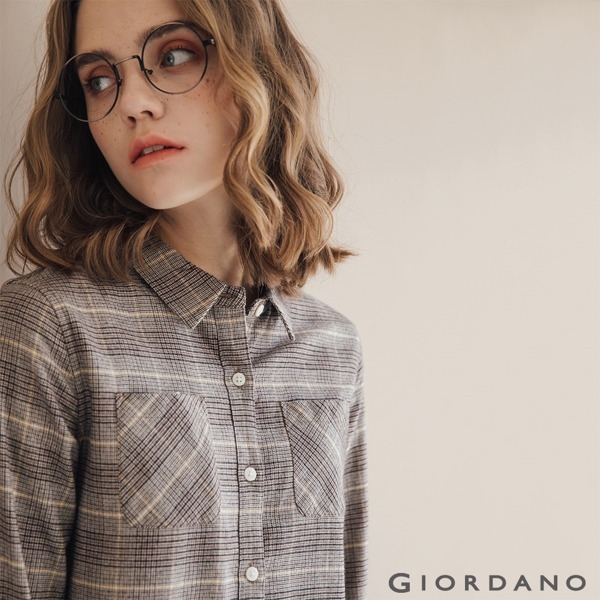 GIORDANO 女裝法蘭絨溫暖磨毛長袖襯衫-23 淺棕色格紋