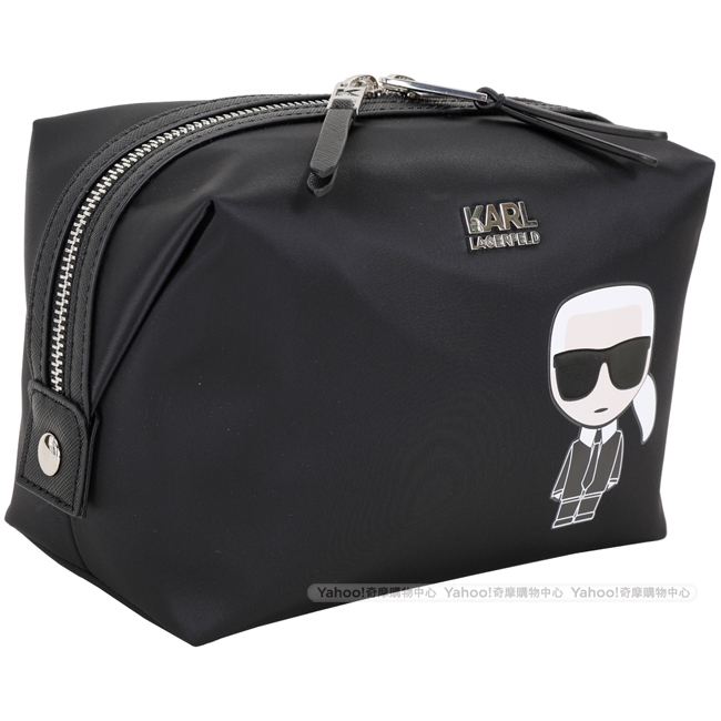 KARL LAGERFELD K/IKONIK 老佛爺圖案尼龍盥洗化妝包(黑色)