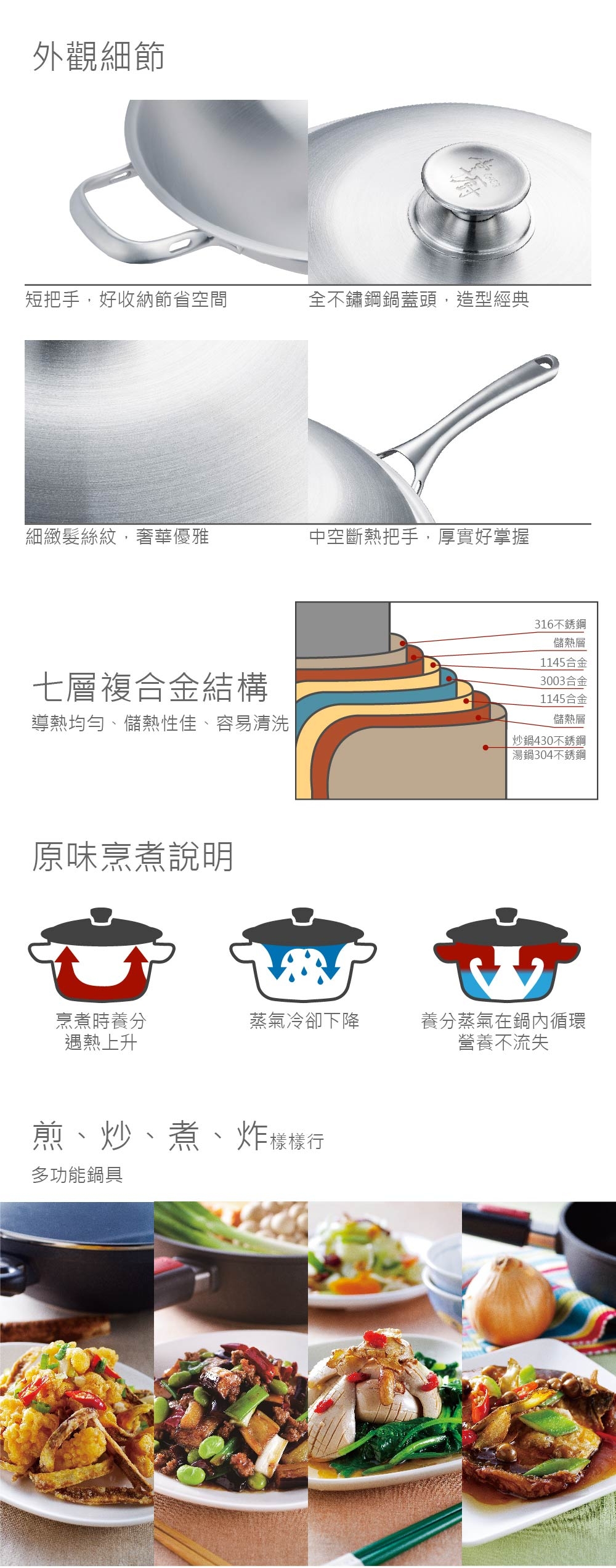 掌廚 HiCHEF 316不鏽鋼 七層複合金 中華鍋 36cm 短耳炒鍋 附鍋鏟