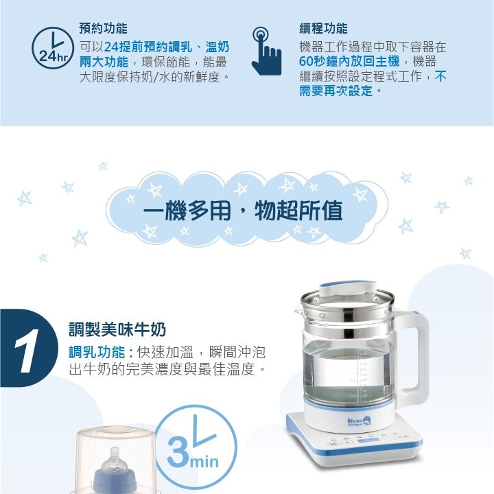 贈PPSU奶瓶 KuKu酷咕鴨 - 六合一多功能恆溫調乳器