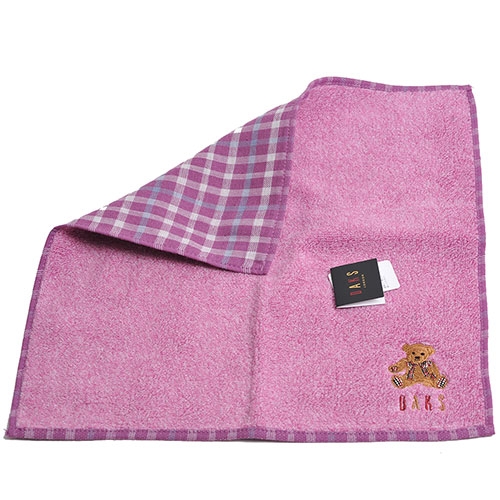DAKS 經典品牌格紋字母可愛泰迪熊刺繡LOGO小方巾(葡萄紫)