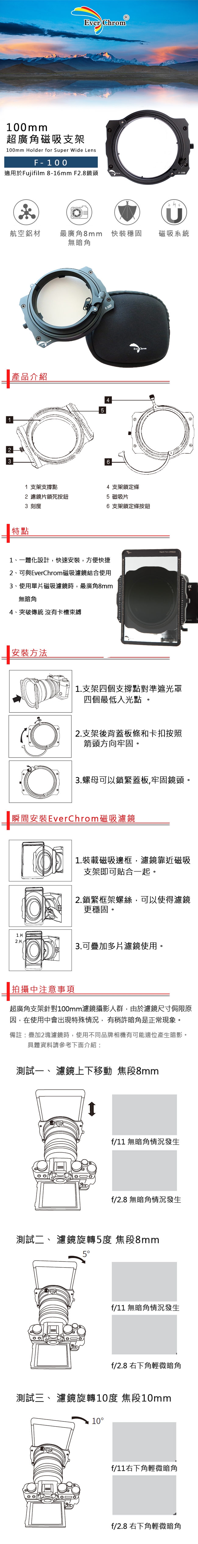 EverChrom 彩宣 F-100方形濾鏡磁吸支架適用富士廣角鏡頭─內附磁鐵框