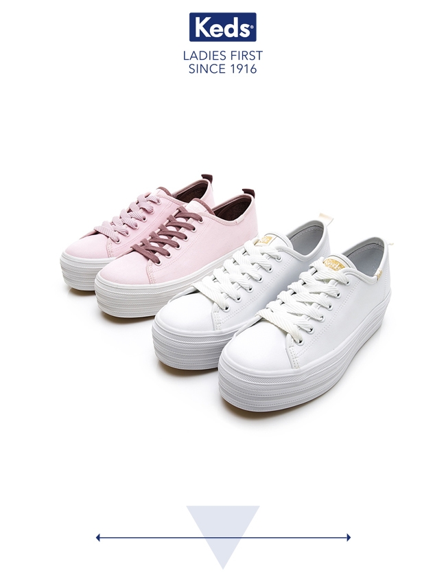 Keds TRIPLE UP 小心機厚底帆布綁帶休閒鞋-丁香紫