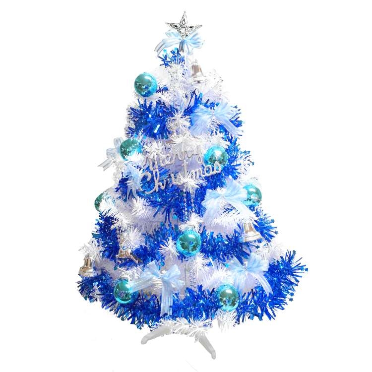 摩達客 台灣製3呎/3尺(90cm)豪華版夢幻白色聖誕樹(銀藍系配件組)(不含燈)