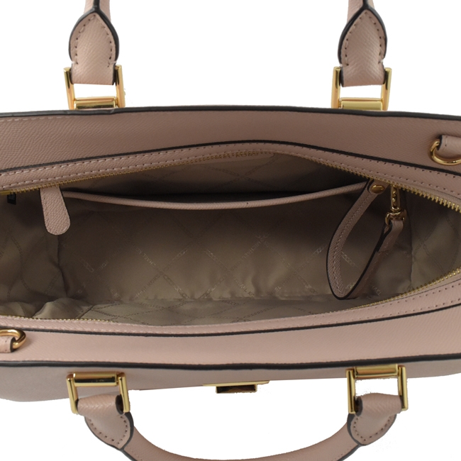 MICHAEL KORS SYLVIA 造型金屬扣防刮牛皮兩用包(淡黃褐色)