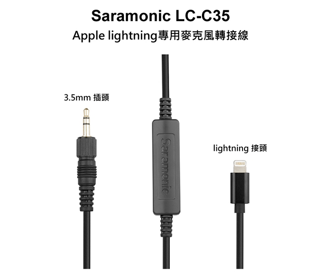 Saramonic楓笛 LC-C35 麥克風轉接線(Lightning專用)