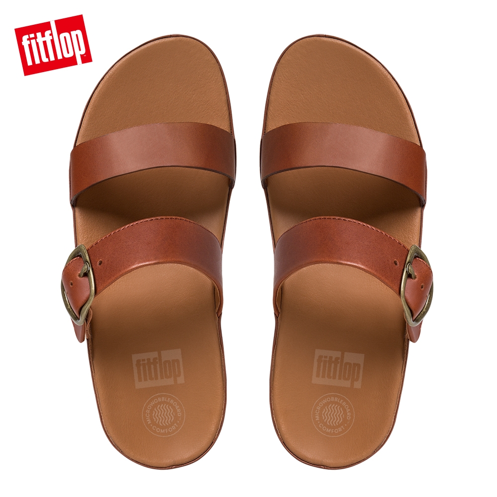 FitFlop STACK SLIDE 可調式皮革雙帶涼鞋 深褐色