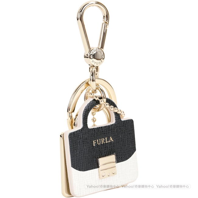 FURLA Venus 拼色Metropolis包款造型鑰匙圈(黑x白)