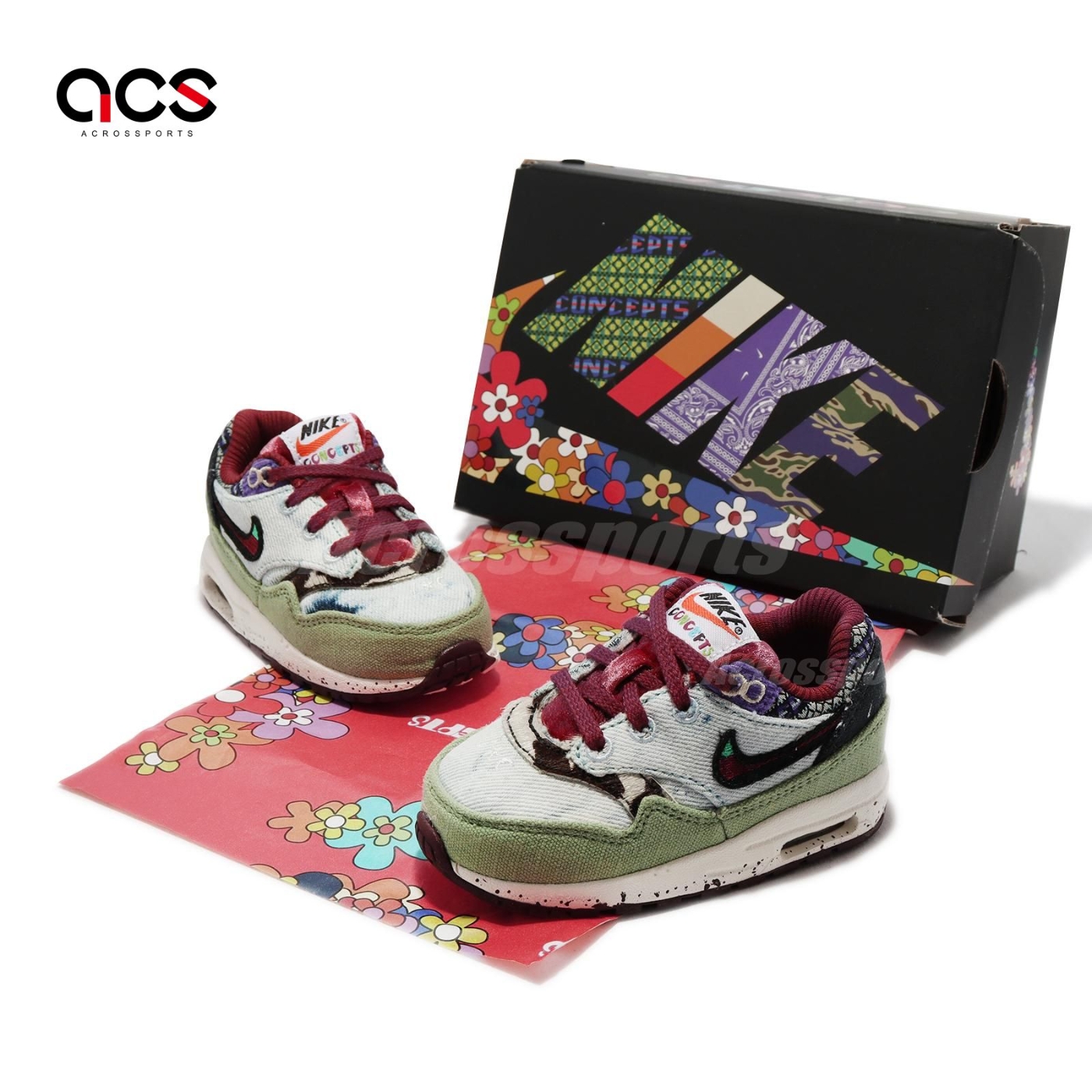 Nike 休閒鞋Air Max 1 SP TD 幼童綠灰Concepts 麂皮燈芯絨變形蟲DR2363