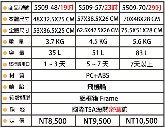 日本LEGEND WALKER 5509-48-19吋 登機箱 燦爛白