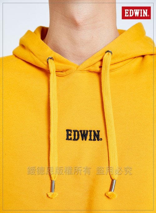 買一送一 EDWIN LOGO繡花內刷毛 厚連帽T恤-中性-黃色