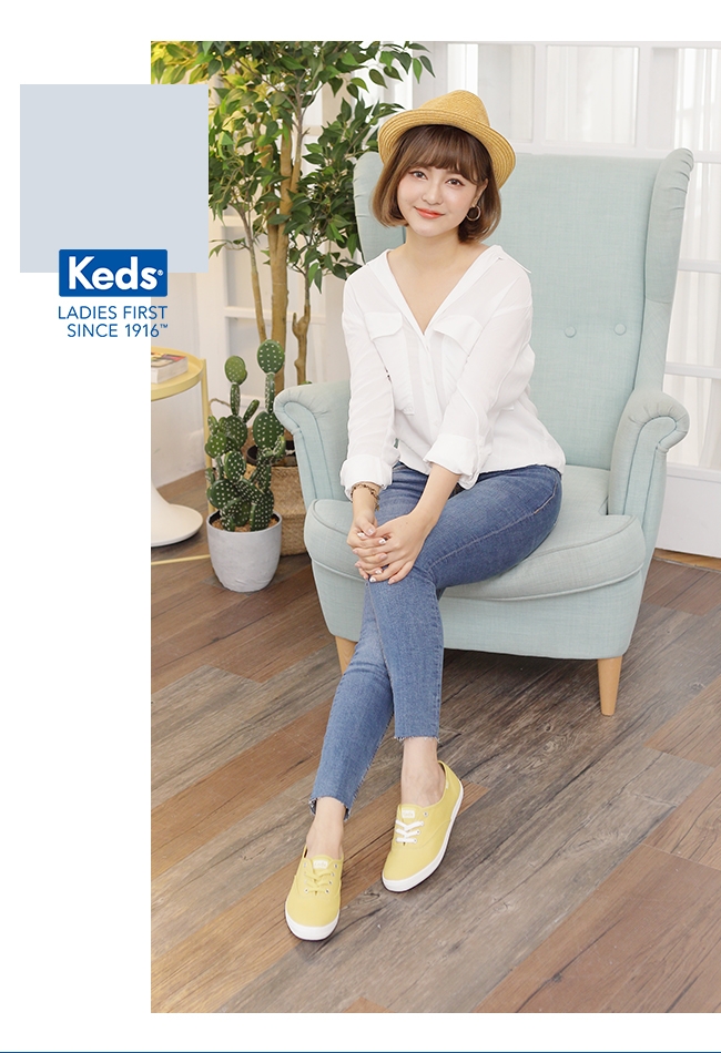 Keds CHAMPION 玩色經典綁帶休閒鞋-黃綠