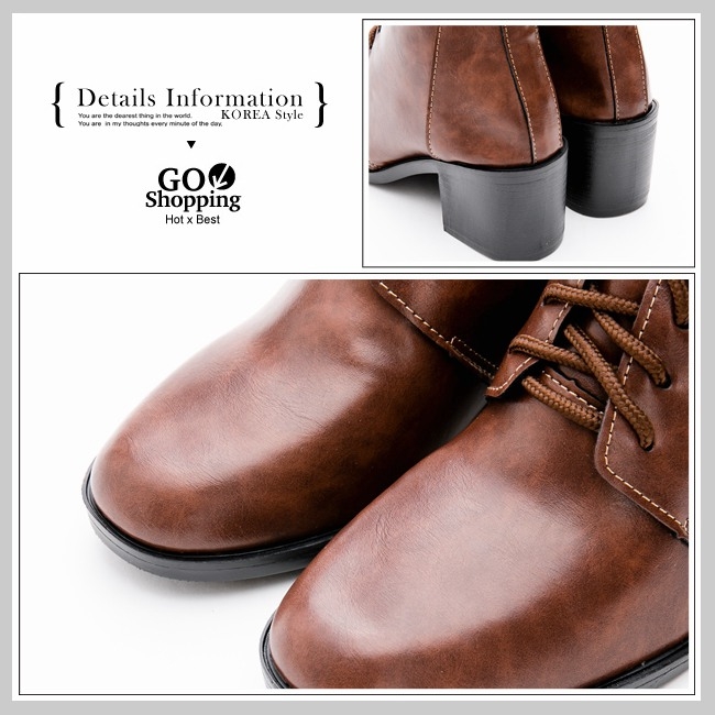 River&Moon短靴-油皮渲染綁帶粗跟短靴 咖棕