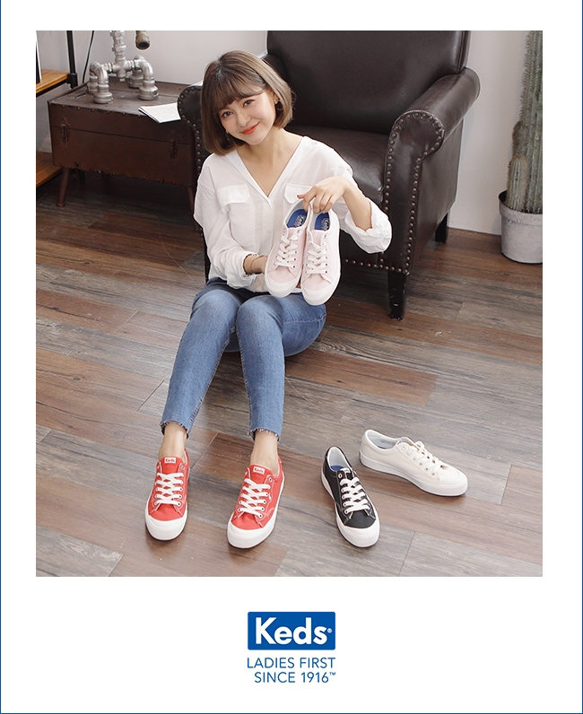 Keds CREW KICK 經典半月帆布綁帶休閒鞋-黑