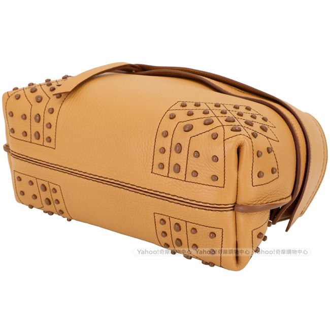 TOD’S Wave 迷你款 豆豆裝飾牛皮手提肩背包(南瓜黃)